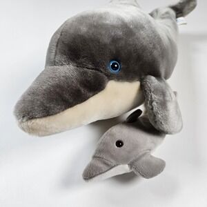 SeaWorld Dolphin Plush Stuffed Animal Set Mother Baby Calf Grey White Bundle Lot